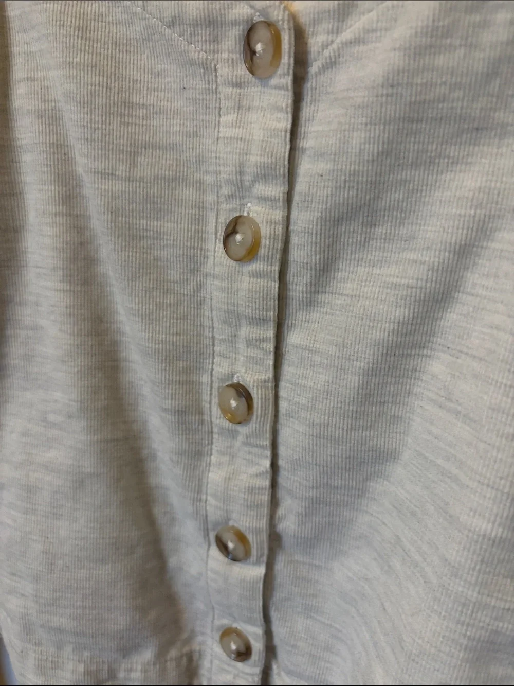 Women’s Cream Button-Front Corduroy Puff Sleeve Top